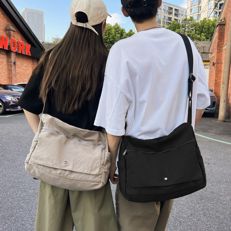 Japanese-style washed canvas bag 2024 new model, large-capacity, fashionable and simple single-shoulder bag, college student class crossbody bag for women details Picture