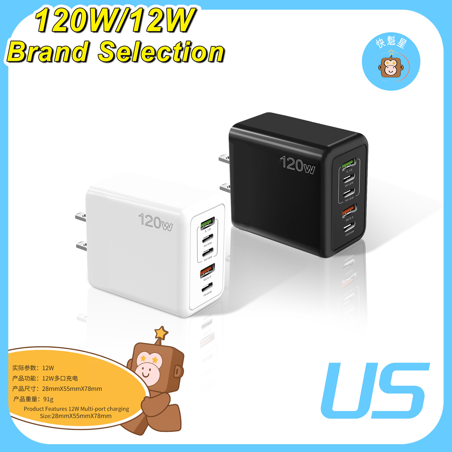 3PD+2USB mobile phone charger Type-C, European, American and British PD+USB multi-port adapter, tablet charger Application Scenario