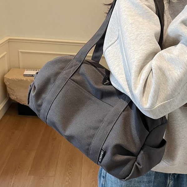 Casual new trendy Japanese-style artistic pure cotton canvas handbag, single-shoulder bag, Boston bag, casual bag and travel bag details Picture
