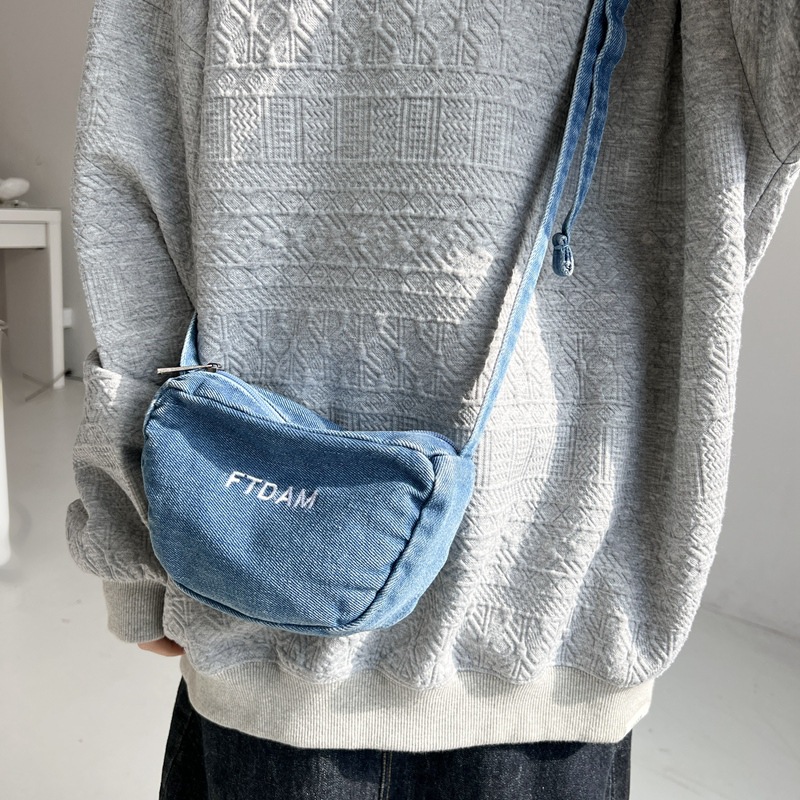 Denim crossbody bag for women, ins, cool, simple and casual. Mobile phone bag, trendy and artistic. Commuter messenger bag for men details Picture