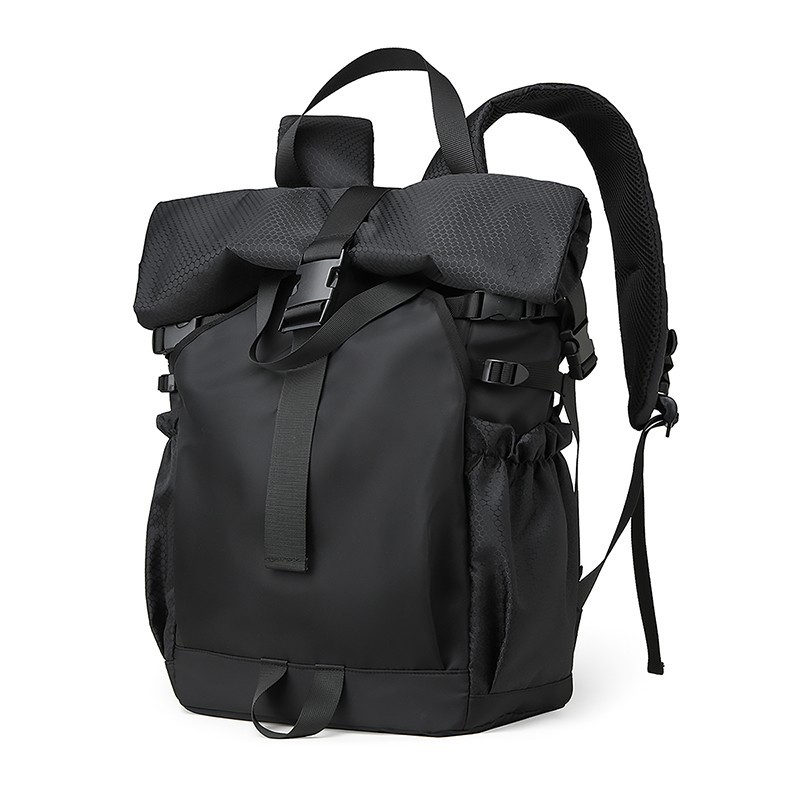 Fashionable and trendy casual rolled-up cover backpack, functional men's college student travel sports large-capacity backpack Item Picture