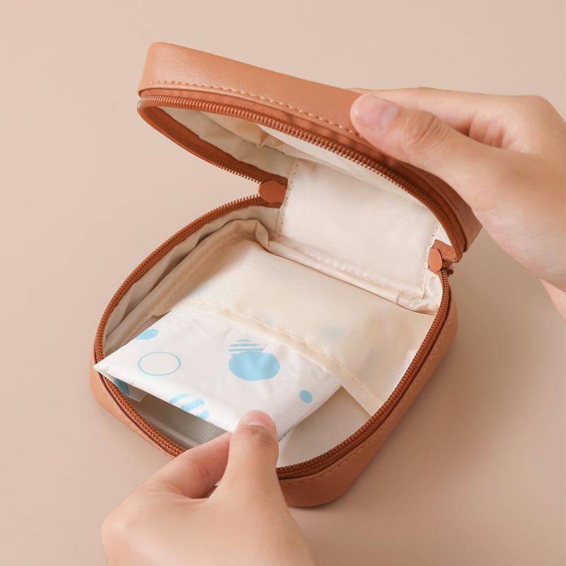 PU large-capacity portable mini menstrual storage bag, water-repellent sanitary pad storage bag, loose change cartoon storage bag Specification drawing