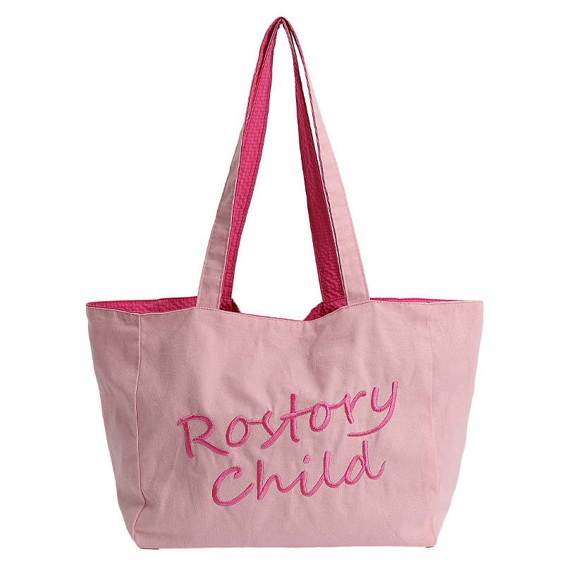 Embroidered lettered double-sided tote bag for women, 2025 new versatile colorful fabric bag, large capacity single-shoulder bag for commuting Item Picture