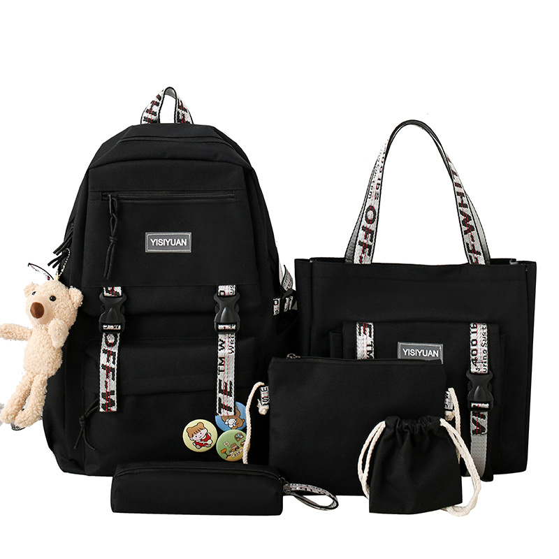 Customized Korean version of Harajuku ulzzang five-piece backpack for girls, large-capacity portable schoolbag for primary school students Item Picture