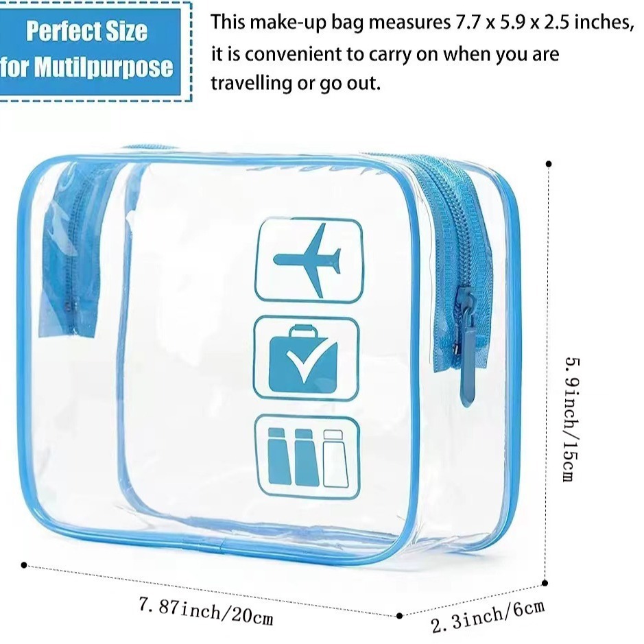 The 2024 new transparent cosmetic bag and travel storage bag with large capacity, made of PVC material and featuring a LOGO, is a cross-border bestseller Specification drawing