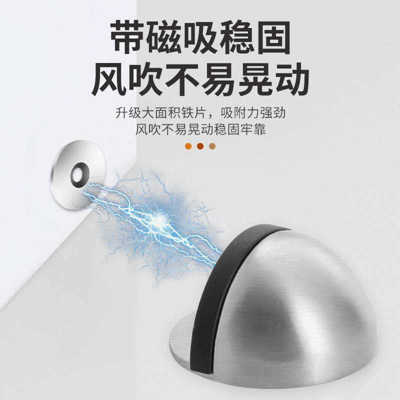 The 304 stainless steel turtle-top limiter without drilling, with magnetic door suction, anti-collision semi-circular door top and anti-collision ground suction details Picture