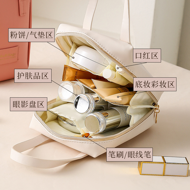 Wholesale of portable large-capacity cosmetic bags with shells, red makeup brushes and travel toiletries Application Scenario