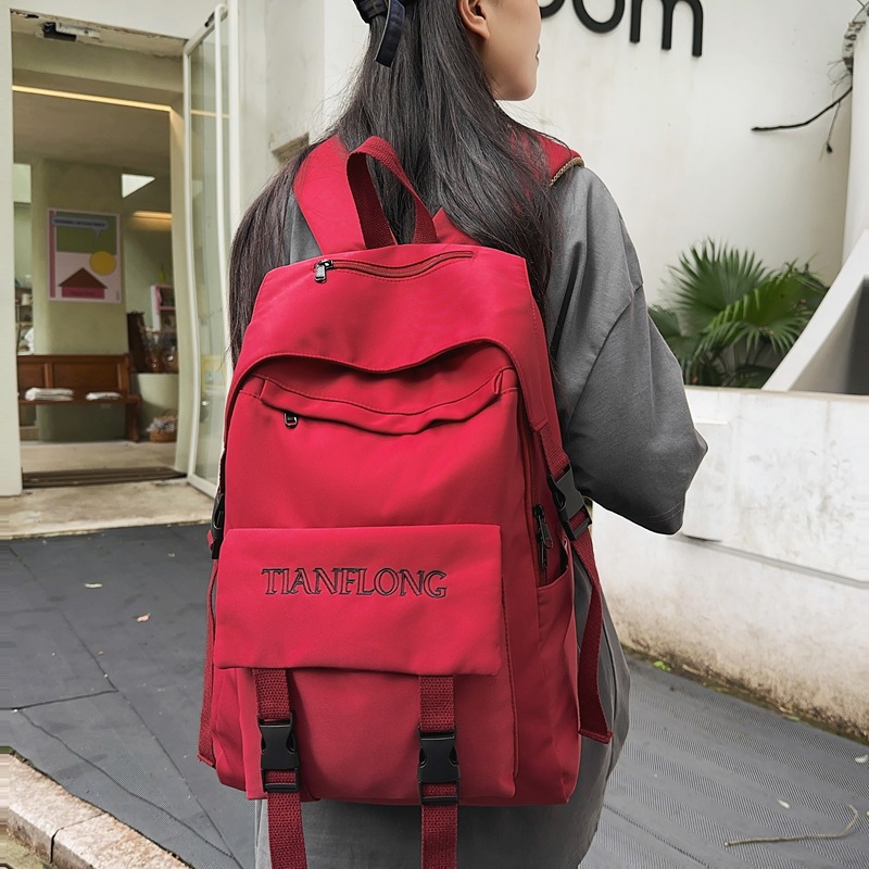 Simple solid-color schoolbag, female college students' commuting and casual backpack, versatile backpack for junior and senior high school students in autumn and winter, couple backpack details Picture