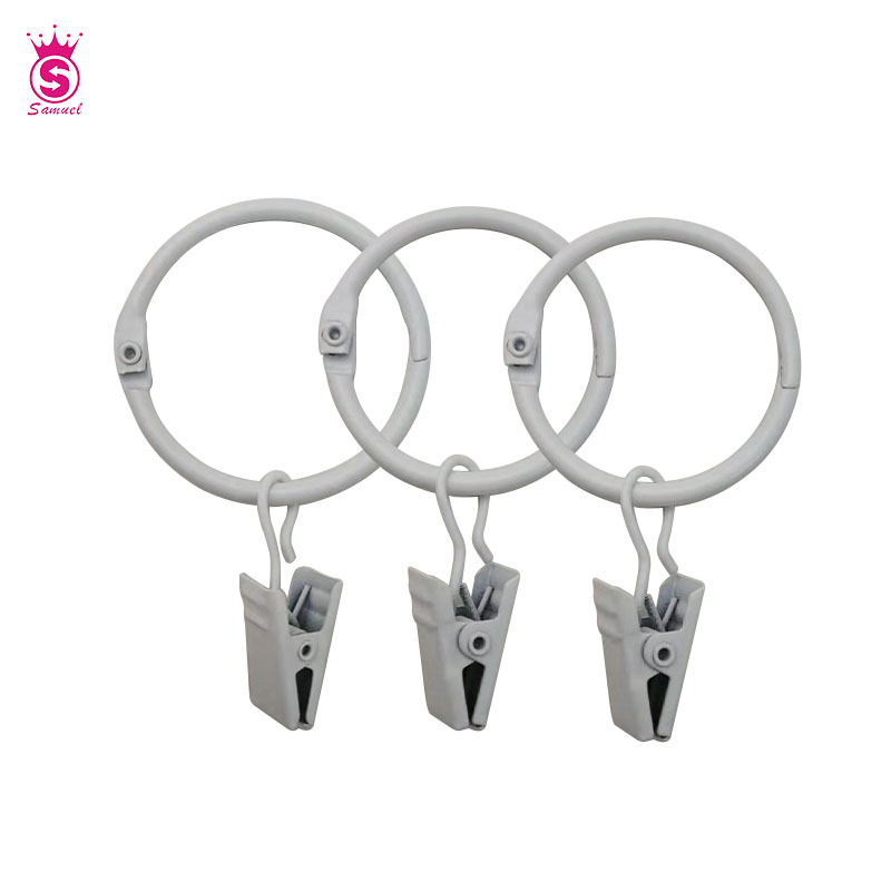 In stock: Open ring curtain hooks, metal curtain buckles, baked white paint curtain clips Item Picture