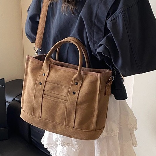 Cross-border design women's spring canvas tote handbag, a new high-end single-shoulder crossbody bag for women in 2025 details Picture