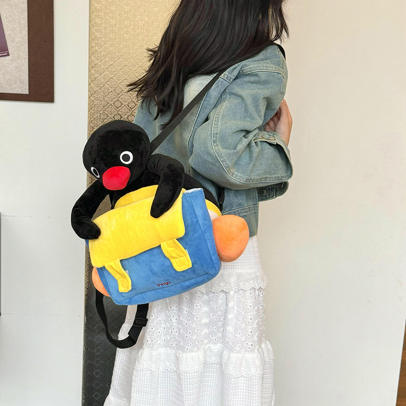 Cartoon Japanese-style Pingu penguin backpack, cute plush, girlish student doll, crossbody bag wholesale details Picture
