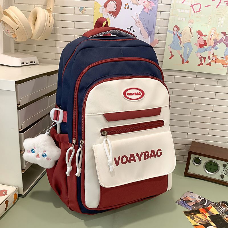 High-appearance-level schoolbags for girls, large-capacity backpacks for junior high school students, multi-layered load-reducing color-blocking versatile backpacks for senior high school students details Picture