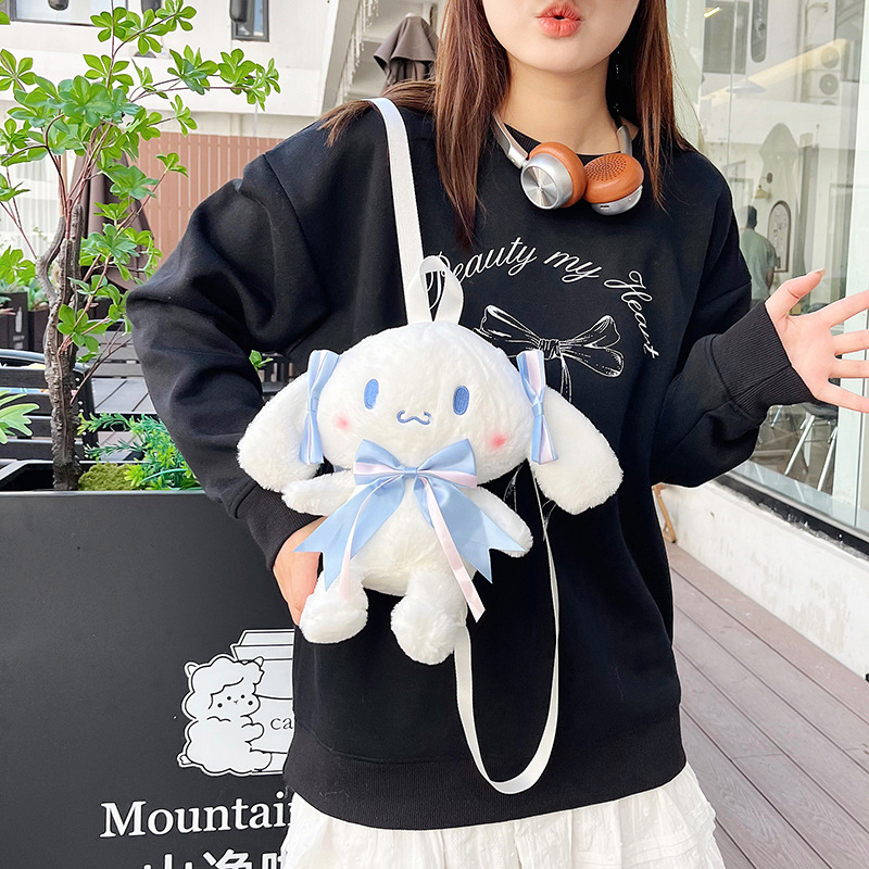 Cartoon cute plush bag 2024 new style lace puppy double-back pink doll backpack Grab doll exchange details Picture