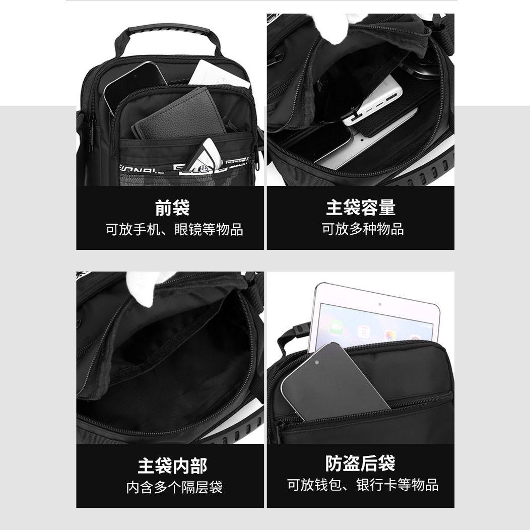 New simple and trendy crossbody bag for men, Oxford fabric, large-capacity waterproof and wear-resistant single-shoulder bag, foreign trade coin purse Specification drawing