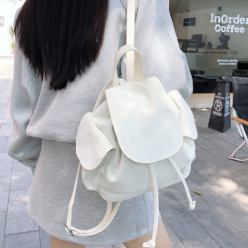 Solid-color flip-top backpack for women, 2024 new style, fresh and cute mini schoolbag, forest-themed sweet drawstring backpack details Picture