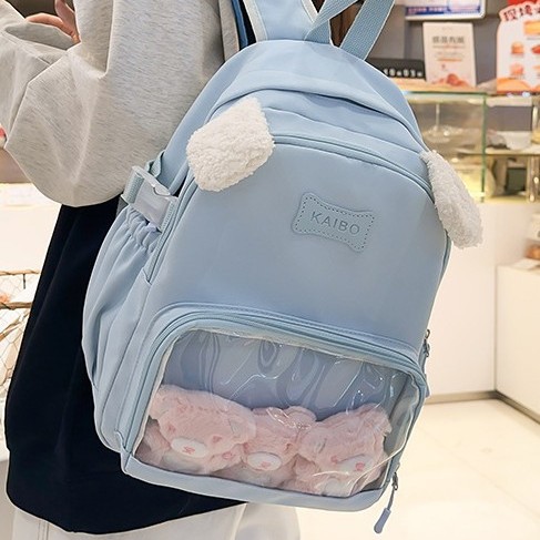 Cute student large-capacity backpack, soft and adorable puppy backpack for girls, pain relief bag, versatile and fashionable plush backpack details Picture