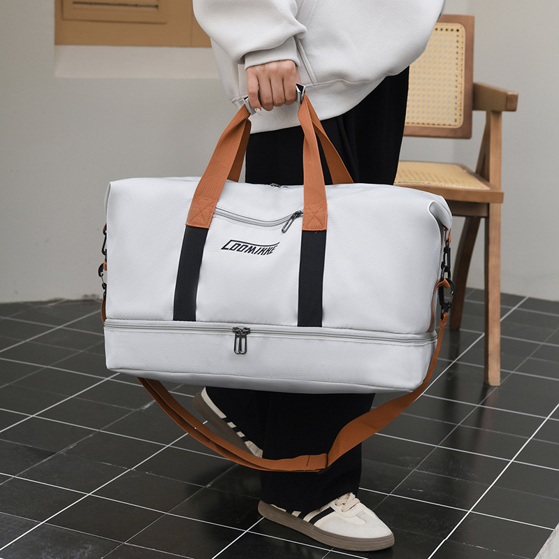 Cross-border large-capacity travel bag, Korean version hand-held short-distance travel luggage bag, lightweight dry-wet separation sports and fitness bag Specification drawing
