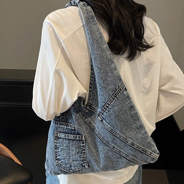 2025 New washed denim bag, underarm single-shoulder bag, large-capacity lazy tote bag, handbag, versatile bag, cross-border full figure