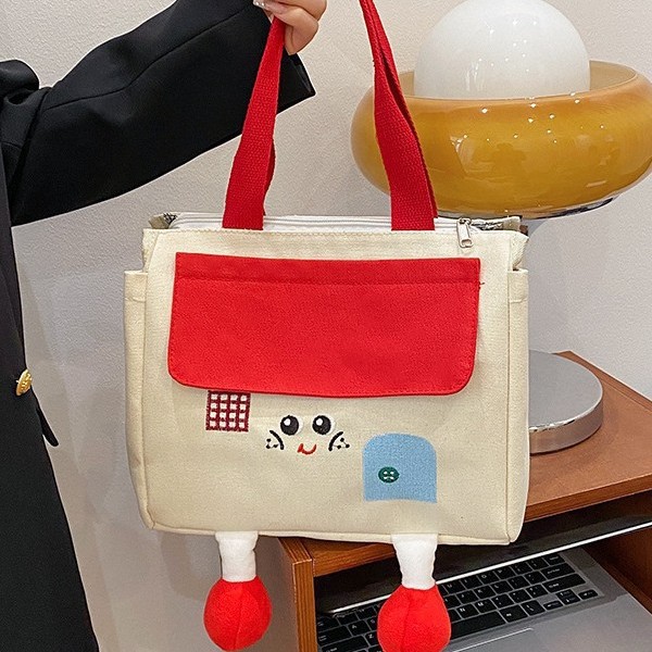 Cute cartoon canvas single-shoulder bag for girls 2025, Japanese style versatile soft girl, Apple casual lunch box bag for commuting full figure