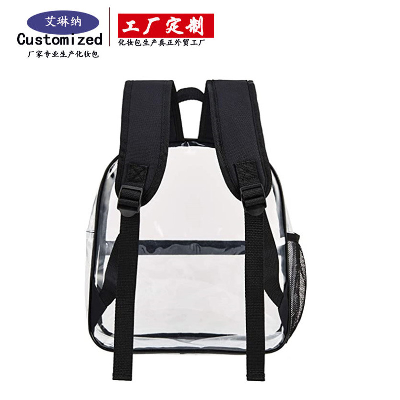 Cross-border PVC transparent backpack, sports factory bag, large-capacity, simple student schoolbag processing and customization Specification drawing