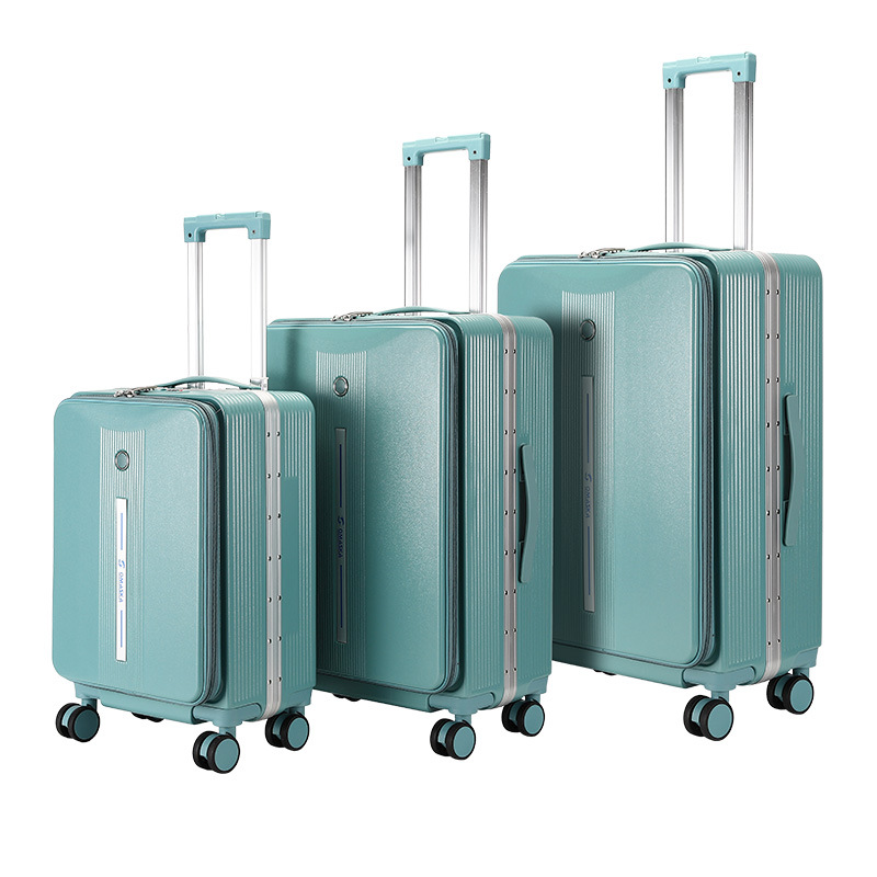 Cross-border customized full PC trolley case hard shell travel case 20, 24, 28 inch three-piece set aluminum frame suitcase universal wheels Item Picture