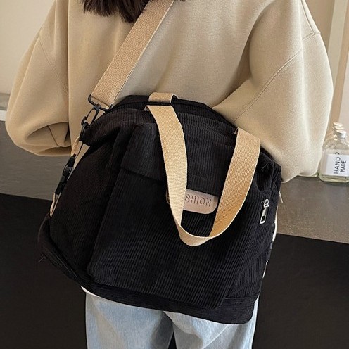 New autumn and winter fabric bags, women's large-capacity tote bags, versatile casual single-shoulder bags, Japanese-style casual handbags for commuting full figure