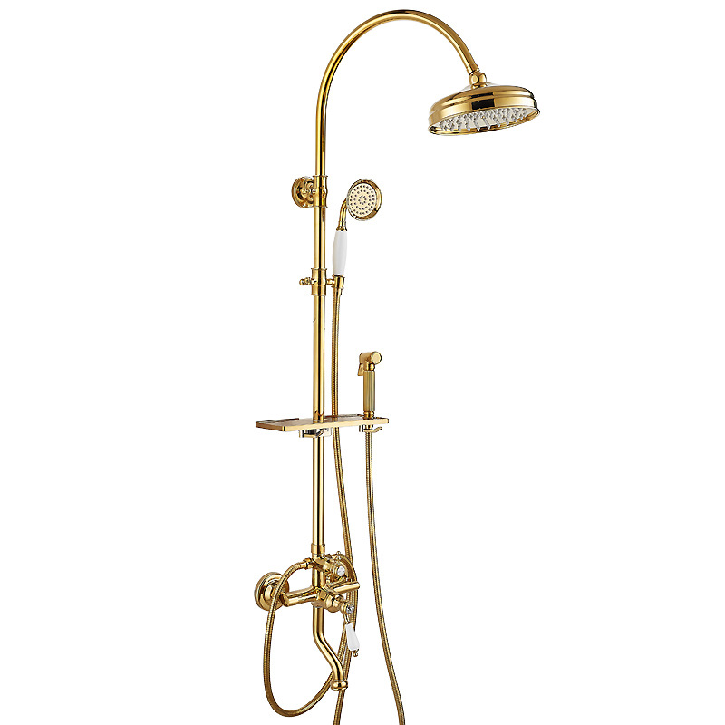 French retro gold all-fine copper shower head set, bathroom, shower gun, shower head integrated home bathroom Item Picture