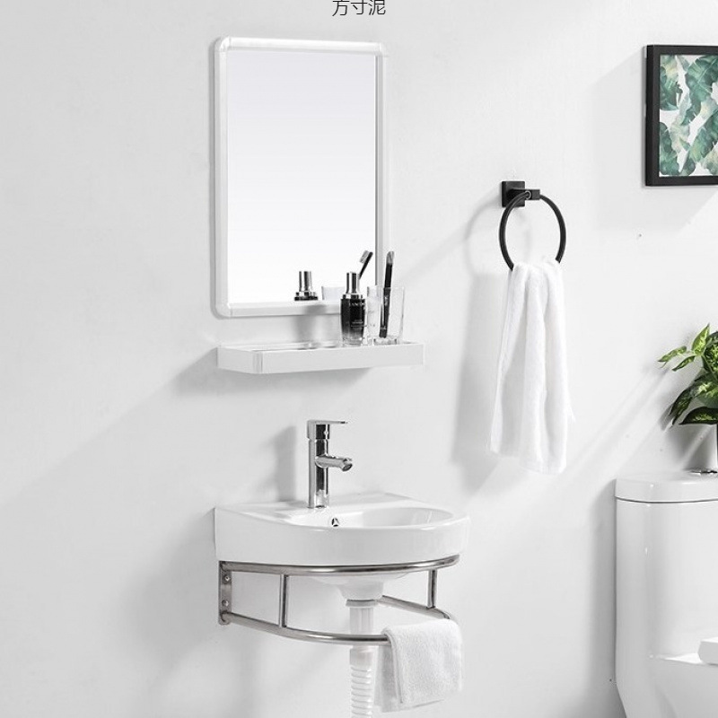 Wall-mounted washbasin, stainless steel stand, countertop, small-sized bathroom, balcony, washbasin, ceramic washbasin factory details Picture