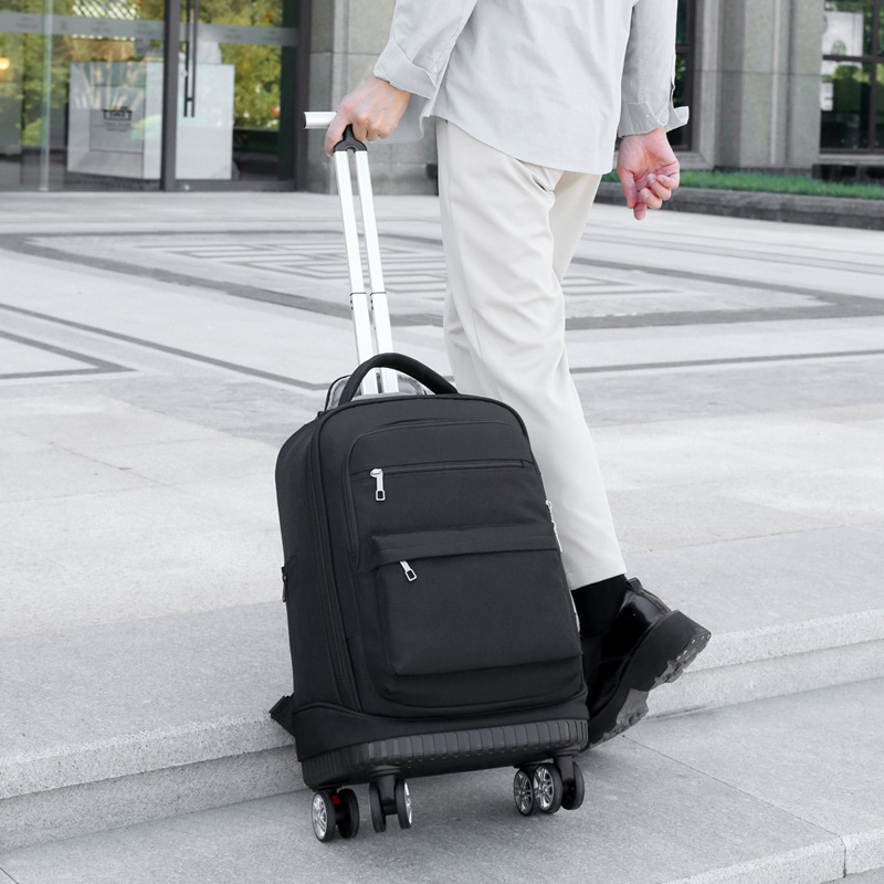 Business backpack with handle, swivel wheels, combination lock, travel bag, large capacity, wear-resistant and water-resistant, Oxford cloth backpack details Picture