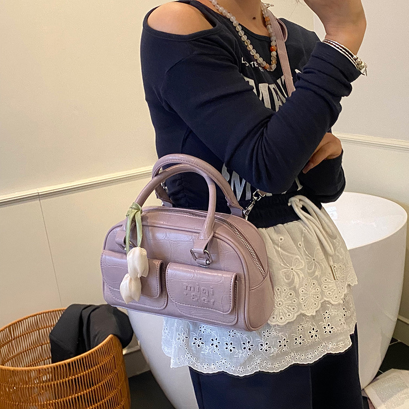 High-end stone-patterned hand-held Boston bag for women 2025 new style casual, fashionable and versatile Korean-style single-shoulder crossbody bag details Picture