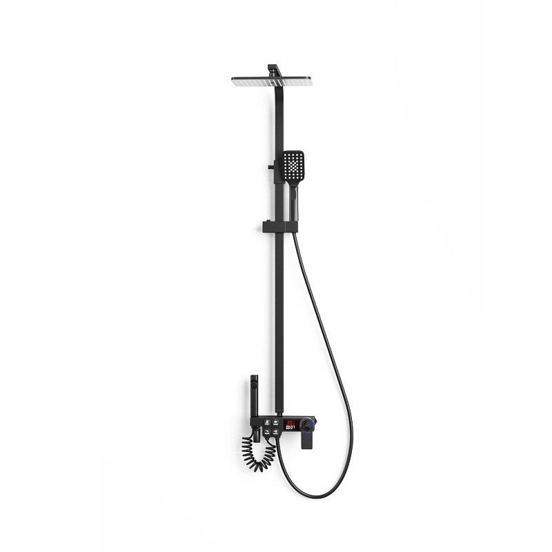 Wholesale of black digital display constant-temperature shower head, household hotel bathroom and toilet engineering rain shower head set Item Picture