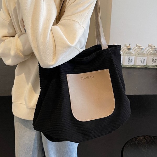Corduroy single-shoulder bag, color-blocking women's bag, Korean style trendy new single-shoulder bag, large-capacity casual bag, tote bag Specification drawing