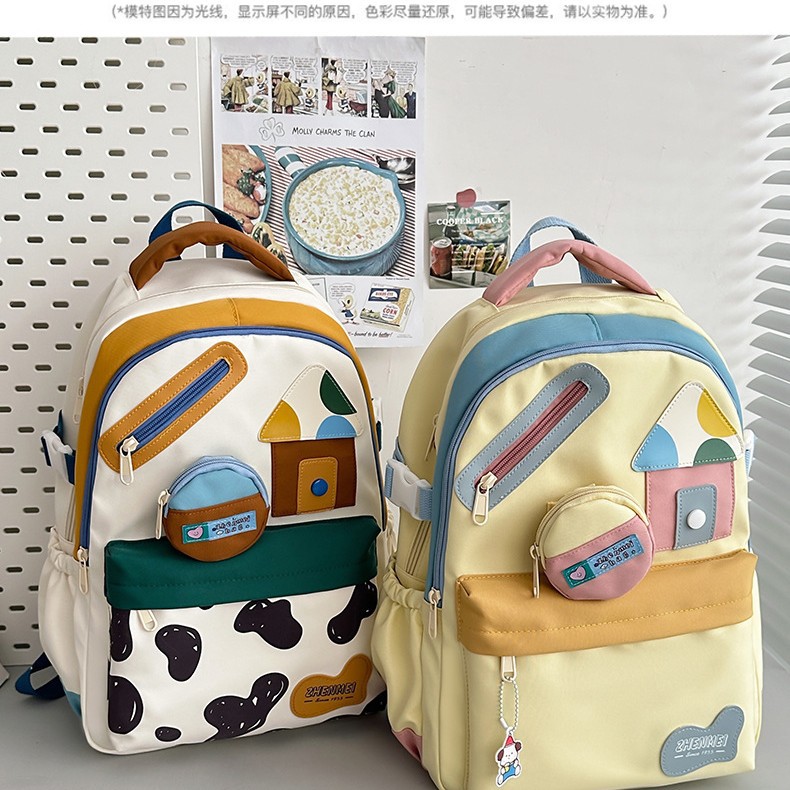 Korean cute cartoon computer backpack, junior high school student schoolbag, female college student lightweight and large-capacity high school student backpack details Picture