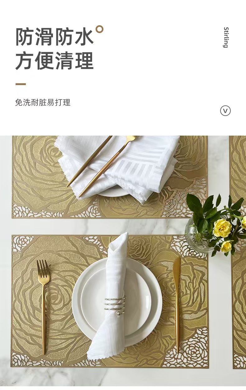 厂家餐垫欧式PVC餐垫镂空隔热垫酒店耐热特斯林西餐垫免洗碗垫杯 详情2