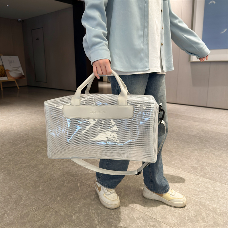 Factory wholesale personalized travel bags, fashionable and casual PVC sports, yoga and fitness bags, large-capacity outdoor luggage bags Specification drawing