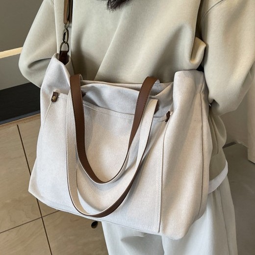 Japanese-style simple canvas bag, women's casual and artistic large-capacity tote bag, college student commuting single-shoulder crossbody bag Specification drawing