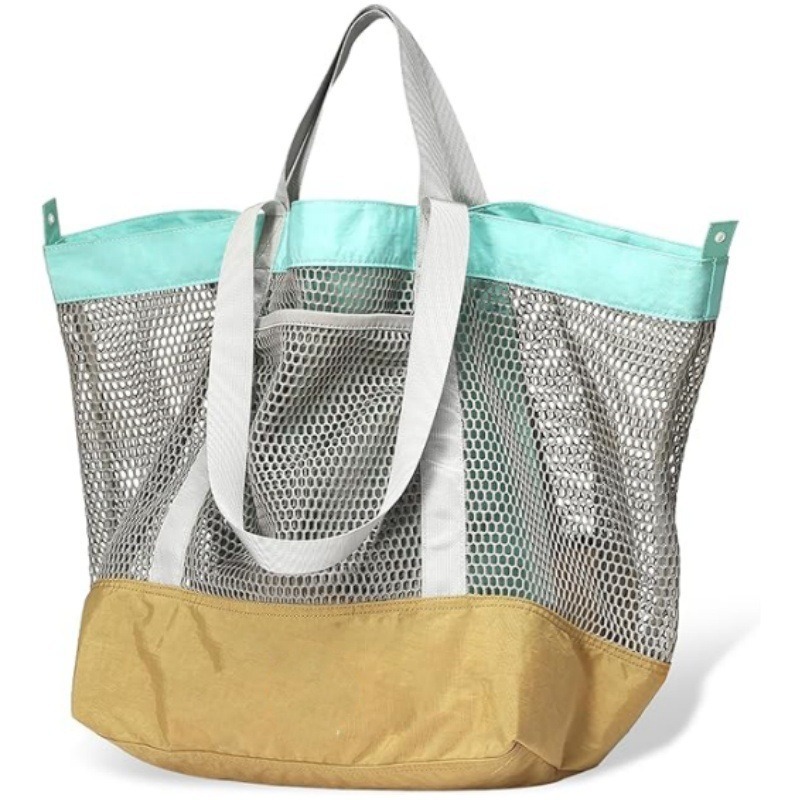 New cross-border large-capacity portable single-shoulder bag, outdoor travel storage bag, net eye bag, layered beach bag Item Picture