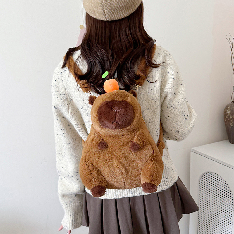 Wholesale of Capibara plush bags, double backpacks, children's capybara bags, cute animal dolls, backpacks and cartoon figurines Specification drawing