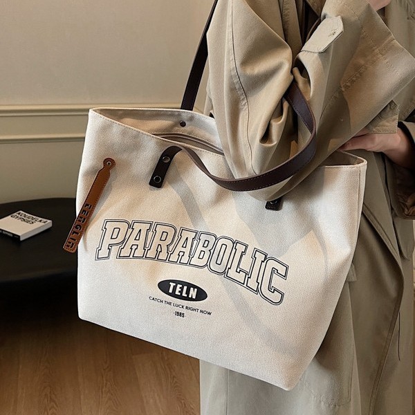 Fashionable new versatile canvas bag, color-matched mother and child handbag, large-capacity school-style single-shoulder bag, casual and laid-back style details Picture