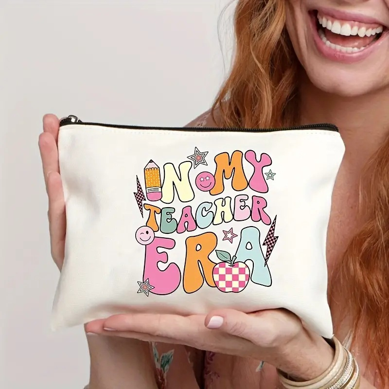 Cross-border temu best-selling pink lettered linen double-sided printed cosmetic bag, storage bag, women's multi-functional zipper bag details Picture