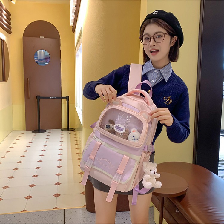 Japanese-style cute ins schoolbag, large-capacity student backpack, transparent shoulder bag for junior high school, high appearance level backpack Specification drawing