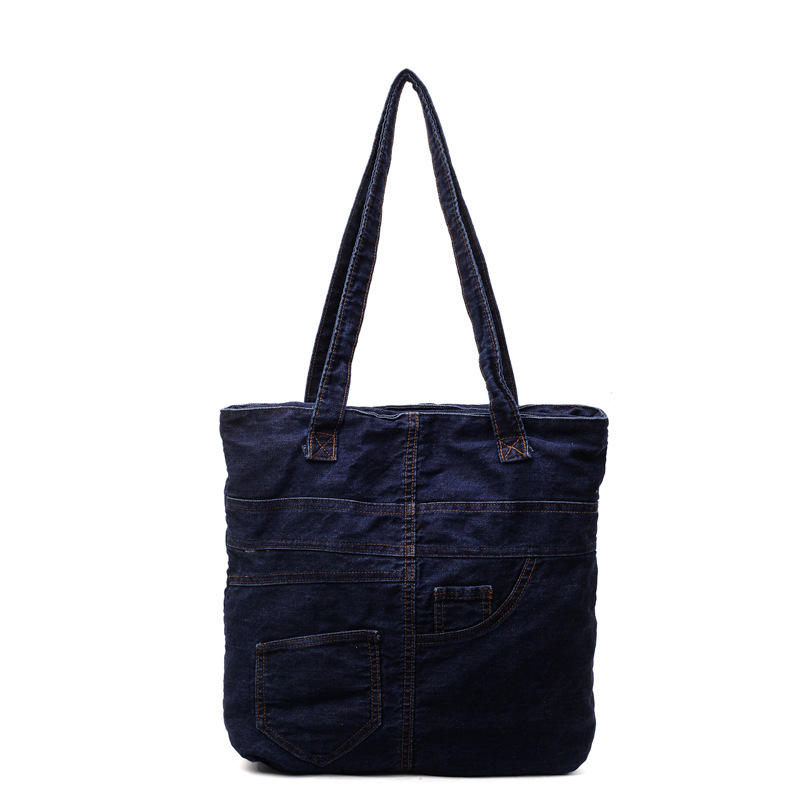 Spring 2025 new denim bag, large capacity, simple and versatile, single-shoulder bag, fashionable handbag for Japanese and Korean students Item Picture