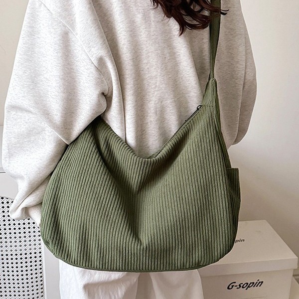 2024 New stylish Korean-style corduroy single-shoulder large bag, casual retro, simple crossbody bag, tote bag details Picture