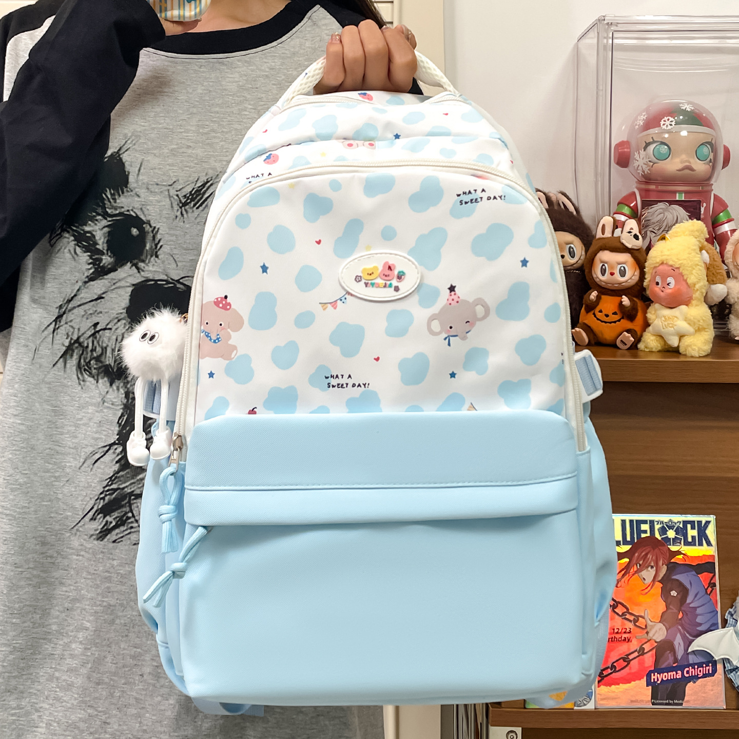 New Japanese-style junior high school backpack for high school students, cartoonish and cute school style, large capacity for classes details Picture
