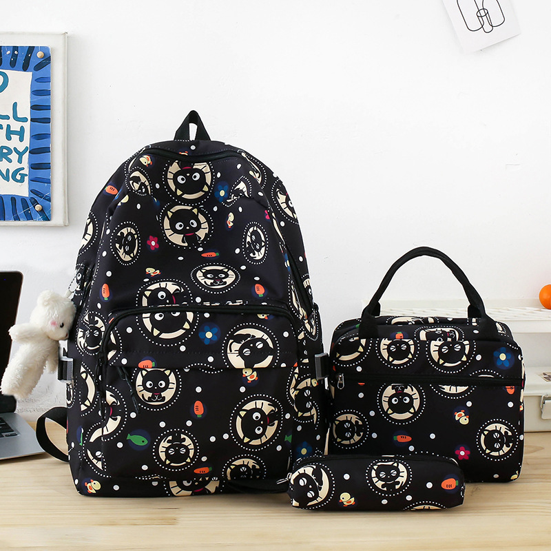 A three-piece set of cute cat backpacks for girls in grades three to six, a large-capacity cartoon travel backpack Specification drawing