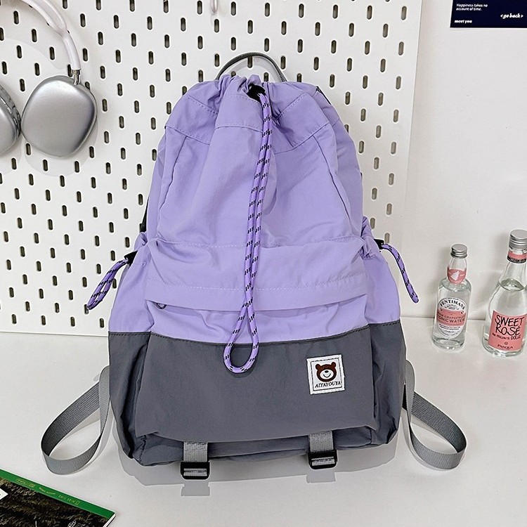 A new 2024 women's color-blocking ins lightweight, sporty, drawstring outdoor hiking bag with a large capacity and drawstring opening for travel Specification drawing