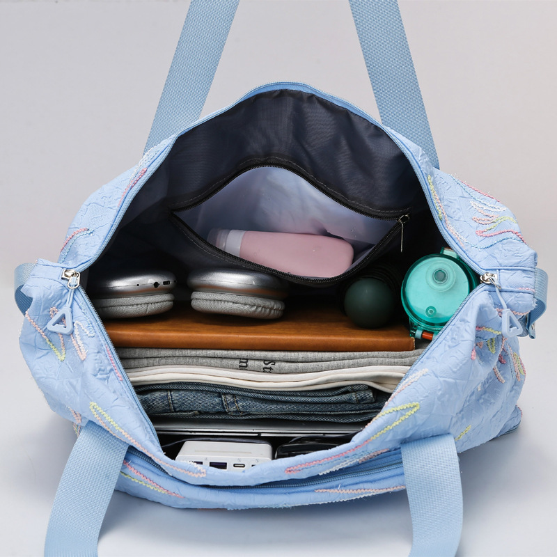 The new folding luggage bag is a lightweight and large-capacity travel bag for women, with an extendable and expandable hand-held storage bag that can be fitted with a pull rod Application Scenario