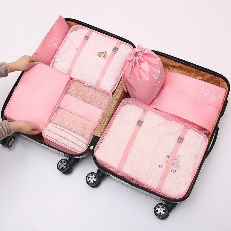 New twill waterproof storage bag travel organization and classification 7-piece set dust-proof large-capacity clothing classification storage bag details Picture
