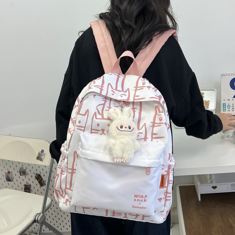 Cross-border leisure travel large-capacity backpack, street trend printed cat backpack, student lightweight schoolbag, female Specification drawing
