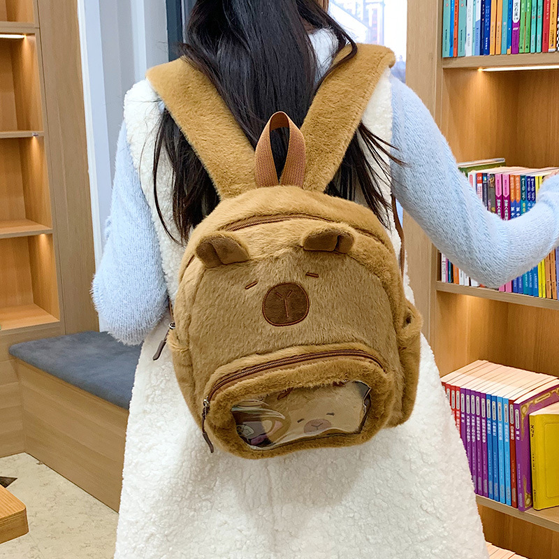 The new Capibara plush backpack is cute and versatile, with a girlish heart and a cartoon capybara student small backpack storage bag Specification drawing
